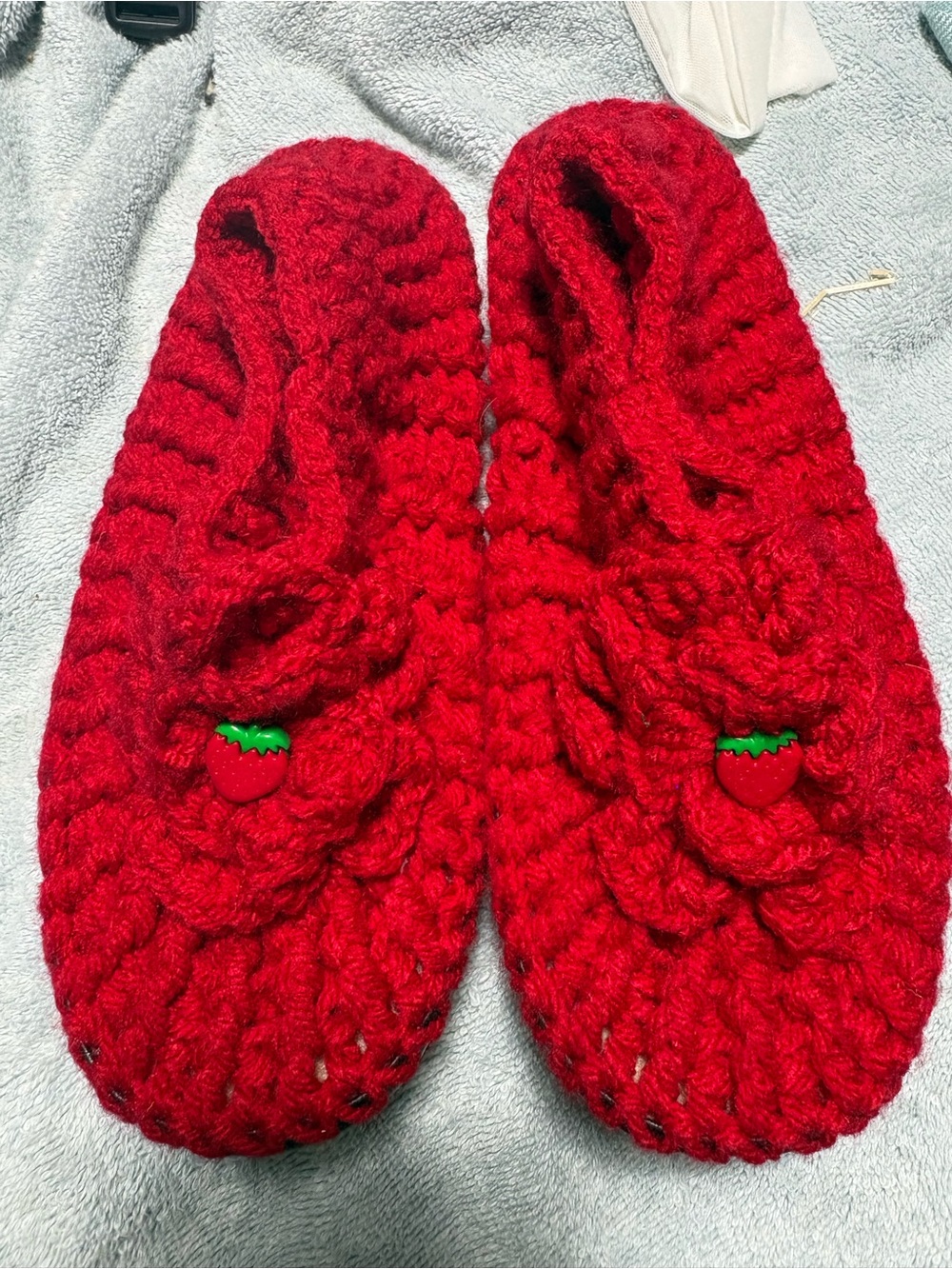 Cozy Red Crochet Women's Slippers with Strawberry Accent